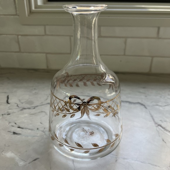 Other - Vintage Glass Vase or decanter Hand Painted Gold Bow and leaf‎ Decoration